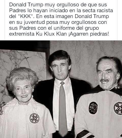 Trump se inició en la secta del Ku Klux Klan por sus padres